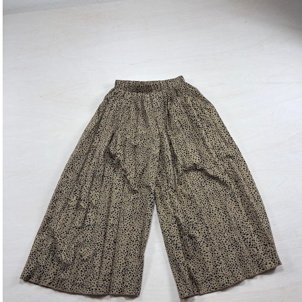 SHEIN Girls Tan Black Cheetah Print Wide Leg Pants Size 6Y Elastic Waist Flowy